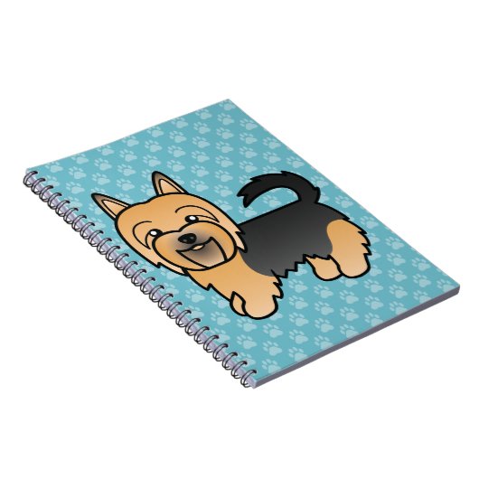 Blauw en bruin Australische terriër hond op blauwe Notitieboek (Rechterzijde)