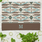 Blauw en bruin Aztec - tribaal monogram Theedoek (Gevouwen)