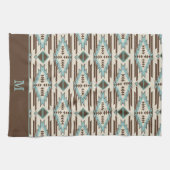 Blauw en bruin Aztec - tribaal monogram Theedoek (Horizontaal)