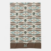 Blauw en bruin Aztec - tribaal monogram Theedoek (Verticaal)
