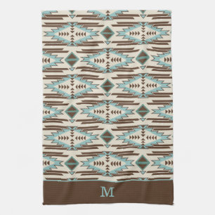 Blauw en bruin Aztec - tribaal monogram Theedoek