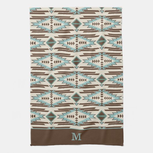 Blauw en bruin Aztec - tribaal monogram Theedoek (Verticaal)