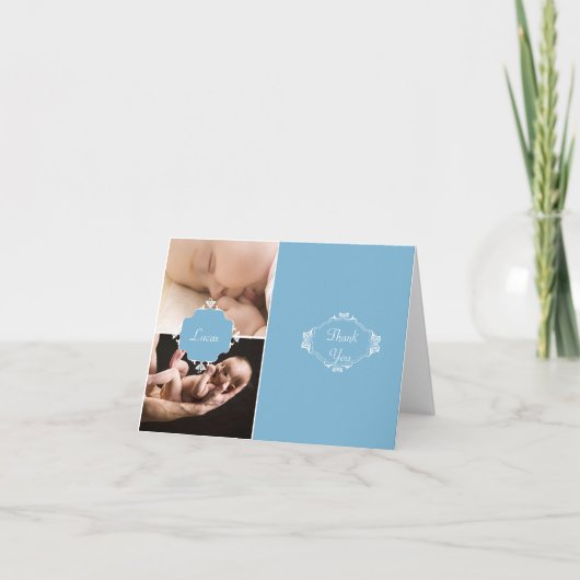 Blauw en Bruin Baby Giraffe Dank u Bedankkaart (Voorkant)