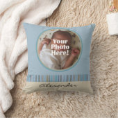 Blauw en Bruin Baby Jongen Douane Foto/Naam Kussen (Deken)