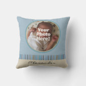 Blauw en Bruin Baby Jongen Douane Foto/Naam Kussen (Achterkant)