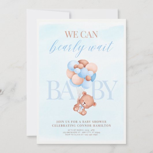 Blauw en Bruin Baby shower Invitation Kaart (Voorkant)