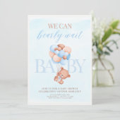 Blauw en Bruin Baby shower Invitation Kaart (Staand voorkant)