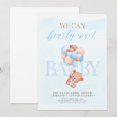 Blauw en Bruin Baby shower Invitation Kaart (Voorkant / Achterkant)
