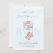 Blauw en Bruin Baby shower Invitation