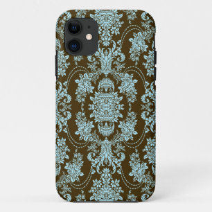 Blauw en bruin  barok bloemmotief Case-Mate iPhone case