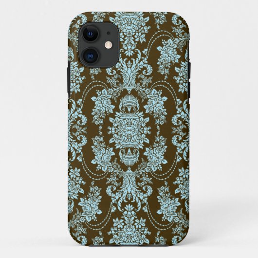 Blauw en bruin  barok bloemmotief Case-Mate iPhone case (Achterkant)