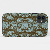 Blauw en bruin  barok bloemmotief Case-Mate iPhone case (Achterkant (horizontaal))