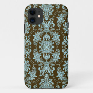 Blauw en bruin  barok bloemmotief Case-Mate iPhone case