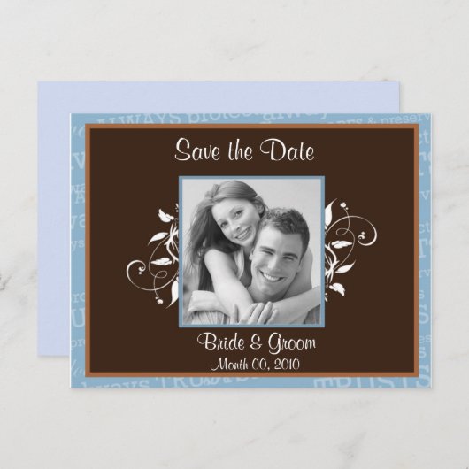 Blauw en bruin Bewaar de datum Foto Briefkaarten (Voorkant / Achterkant)