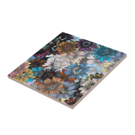 Blauw en bruin bloemmotief tegeltje (Zijkant)