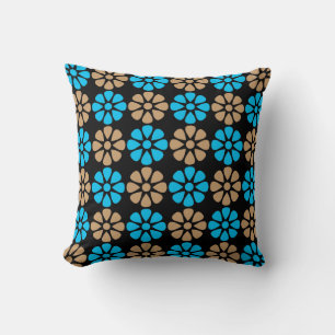 Blauw en bruin bloempatroon kussen