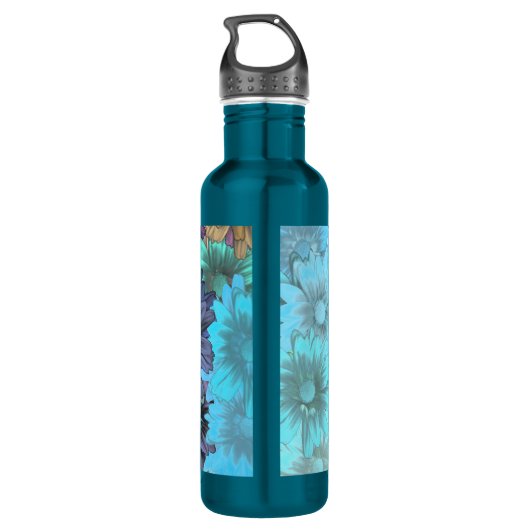 Blauw en bruin bloempatroon waterfles  (Achterkant)