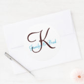 Blauw en Bruin Bruiloft Monogram Aangepaste Sticke Ronde Sticker (Envelop)