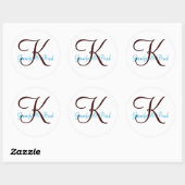 Blauw en Bruin Bruiloft Monogram Aangepaste Sticke Ronde Sticker (Vel)