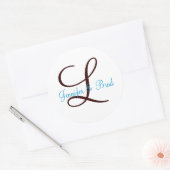 Blauw en Bruin Bruiloft Monogram Aangepaste Sticke Ronde Sticker (Envelop)