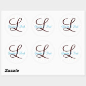 Blauw en Bruin Bruiloft Monogram Aangepaste Sticke Ronde Sticker (Vel)