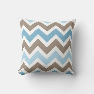 Blauw en bruin Chevron Zigzag Pattern Kussen