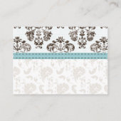 Blauw en Bruin Damask bruiloft receptie Ca Informatiekaartje (Achterkant)