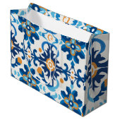 Blauw en Bruin Decoratieve Gift Bag Groot Cadeauzakje (Voorkant Gekanteld)