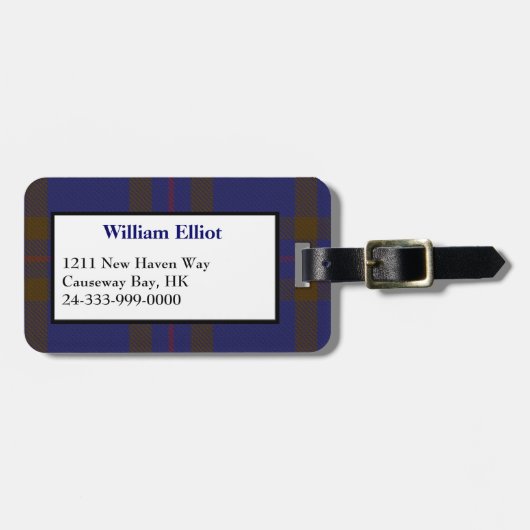 Blauw en bruin Elliot Tartan Bagagelabel (Voorkant horizontaal)