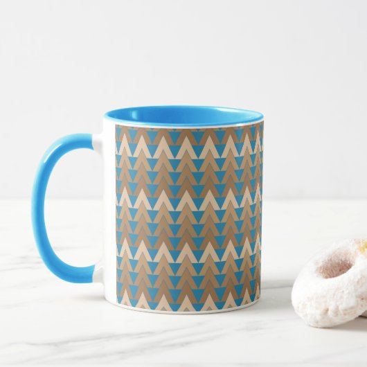 Blauw en bruin geometrisch patroon mok (Met donut)