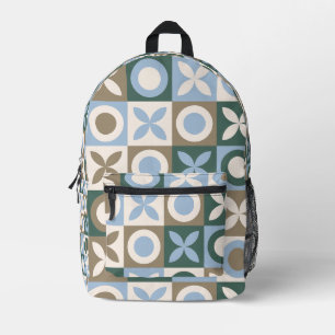 Blauw en bruin geometrisch tegel mozaïekpatroon bedrukte rugzak