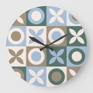 Blauw en bruin geometrisch tegel mozaïekpatroon grote klok