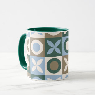Blauw en bruin geometrisch tegel mozaïekpatroon mok