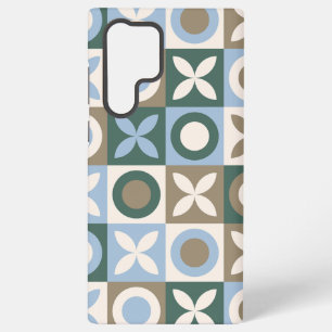 Blauw en bruin geometrisch tegel mozaïekpatroon samsung galaxy hoesje