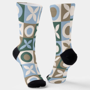 Blauw en bruin geometrisch tegel mozaïekpatroon sokken