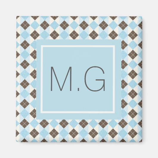 Blauw en Bruin Gepersonaliseerd Argyle Patroon Magneet (Voorkant)