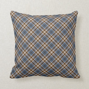 Blauw en bruin geruit kussen