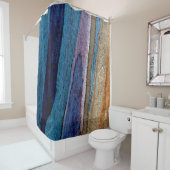 Blauw en bruin geschilderd oppervlak douchegordijn (In situ)