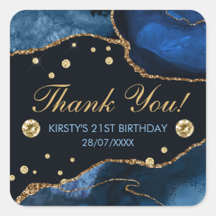 Blauw en bruin goud Glitter Agate Birthday Vierkante Sticker