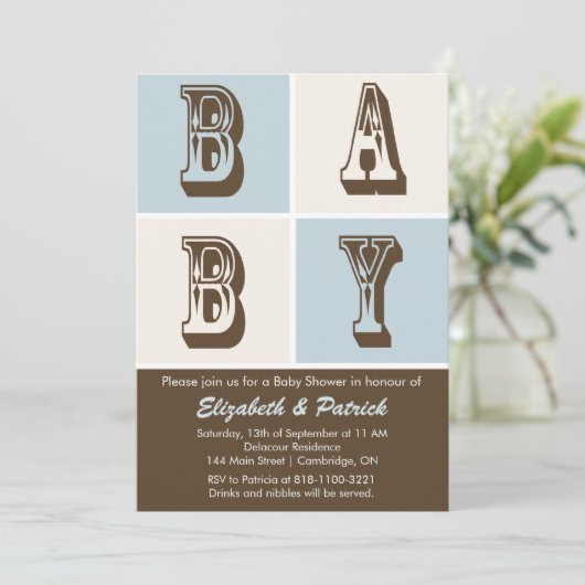 Blauw en bruin Het is een Baby shower-uitnodiging Kaart (Staand voorkant)