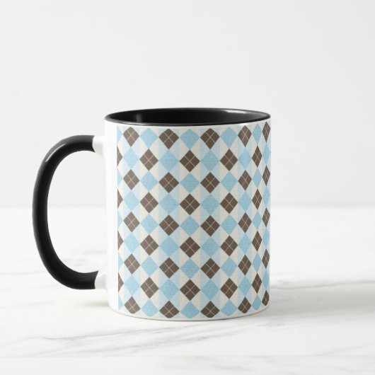 Blauw en bruin klassiek argyle-patroon mok (Links)