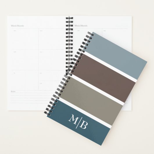 Blauw en bruin kleurenblok met monogram Initialen Planner (Display)