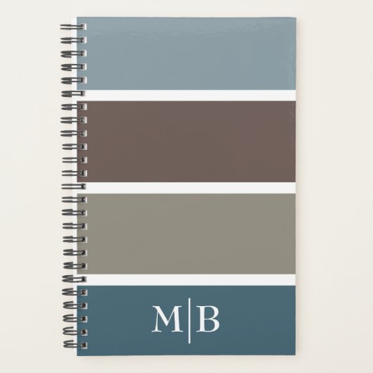 Blauw en bruin kleurenblok met monogram Initialen Planner (Voorkant)