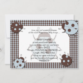 Blauw en Bruin Ladybug Baby Aankondiging