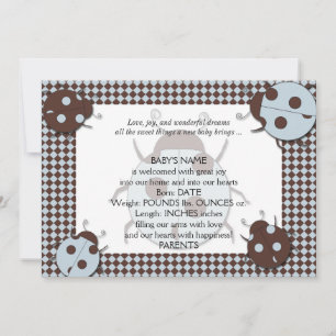 Blauw en Bruin Ladybug Baby Aankondiging