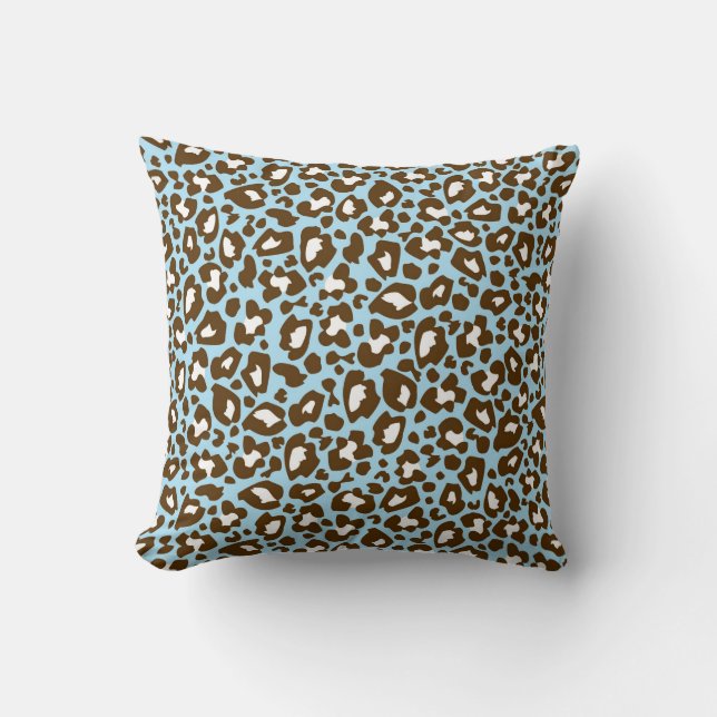 Blauw en Bruin Leopard Spotted Animal Print Kussen (Voorkant)