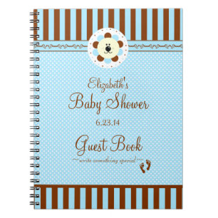 Blauw en bruin lion-Baby shower gastboek - Notitieboek
