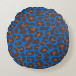 Blauw en bruin luipaardprint buitenkussen | Mode Rond Kussen