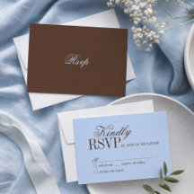 Blauw en bruin luxe oud geld trouw RSVP kaart
