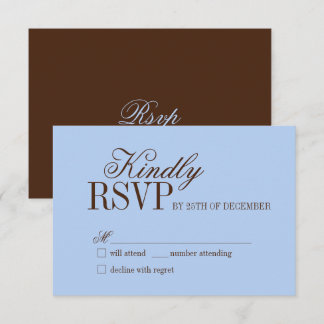 Blauw en bruin luxe oud geld trouw RSVP kaart
